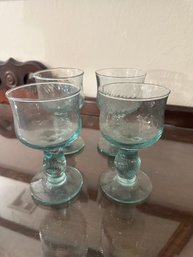 Set Of 4 Hand Blown Light Green Glasses