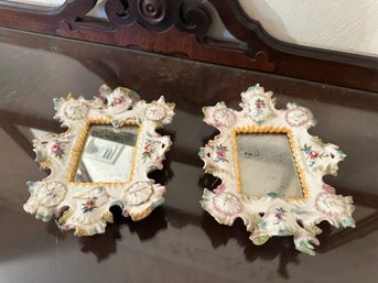 Pair Of Vintage Victorian Porcelain Wall Mirrors