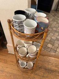 Vintage Bamboo Shelf With Coffee Mugs