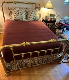 Vintage Brass Queen Bed With Ralph Lauren Cover