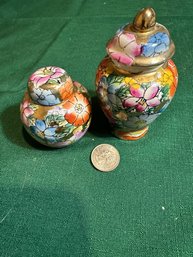 Vintage Set Of (2) Mini Hand Painted Ginger Jars Made In China