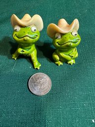 2 Vintage Googly Eyed Frogs With Cowboy Hat