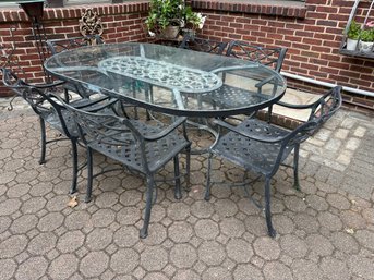 Wrought Iron Patio Set With Glass Top Table 6 Chairs