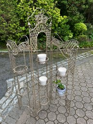 Vintage Metal Plant Stand Tri-Fold With Pots