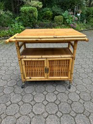 Spanish Bar Cabinet In Bamboo With Wheels, 1950s