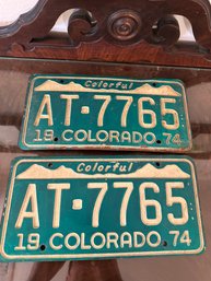 Pair License Plate, Colorado, 1974