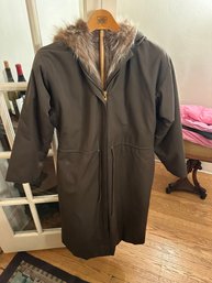 Anne Klein Trench Coat With Fur Hood