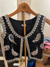 Vintage Medium Embroidered Black Vest With Sequins And Beads