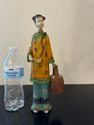 Vintage Chinese Lady With Water Bucket Shiwan Wucai Ceramic Figurine