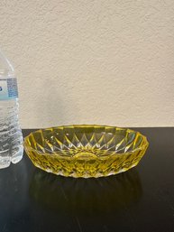 Vintage Faceted Oval Yellow Cut Glass Candy Dish