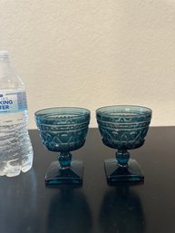 Indiana Glass Colony Park Lane Blue Pedestal Glasses Goblets Vintage