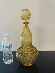 Vintage Amber Glass Decanter Genie Bottle Grape Design Decanter