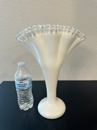 Fenton Silvercrest Milk Glass Fan Vase Ruffled