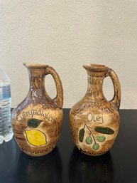 Hand Painted Art Pottery Pitcher Pair