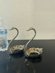 Pair Of Silverplate Swans