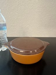 Vintage 1970s Pyrex Old Orchard 1 Pint Covered Round Casserole Orange Brown