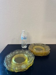 Yellow Depression Glass Luncheon Plates ~Set Of 8~ Jubilee Pattern Lancaster Glass Company Made In USA