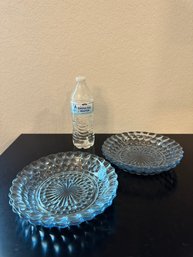 Set Of 4 1930s Vintage Bubble Design Clear Blue Glass Shade Plate Kitchen Glassware