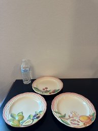 Porta Spring Cherry Off - White, Light Blush Pink, Dark Pink, & Green Majolica Plates ~ Portug