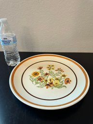 Vintage Decorative Wall Plates Stoneware Brown Flowers