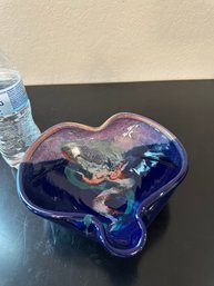 Bruce Larrabee Green And Purple Heart Shaped Ceramic Bowl W/Spout