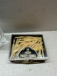 2 Boxes Vintage Ivory Party Forks Plastic Cocktail Picks Tribal Tiki  See Pics