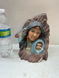 Vintage Native American Woman With Baby Statue Ceramic Figurine