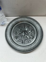 Antique German Floral Pewter Plate