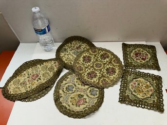 Lot Of Floral Tapestry Round  Square Vintage Doilies