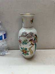 Porcelain Vase Made In Japan Hand Painted Colorful Bird & Flowers