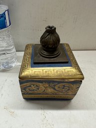 Vintage Brass And Ceramic Footed Trinket Box