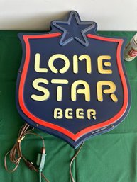 Vintage LONE STAR BEER Texas Vintage RedWhiteBlue Shield Neon Hanging Lamp Bar Ad Sign
