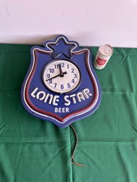 Vintage Lone Star Beer Clock Shield Neon Hanging Lamp Bar Ad Sign