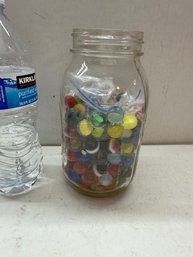 Large Teal Mason Jar Full Of Marbles