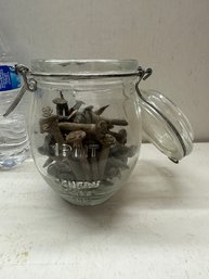 Lot Of Dated Railroad Nails Spike Tie In Glass Jar