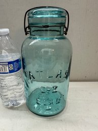 Teal Atlas Glass Mason Jar