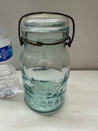 Teal Atlas Glass Mason Jar