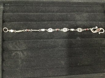 Sterling Silver Pearl Red Stone Bracelet 6.9 Grams