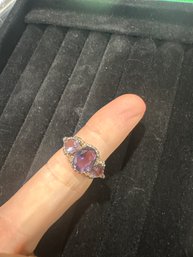 Sterling Silver Amethyst Ring 3 Stones 5.2 Grams Size 9