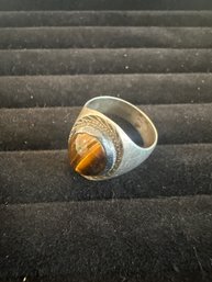 Sterling Silver Ring Amber Tigers Eye 14.16 Grams Size 9
