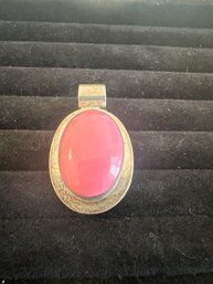 Sterling Silver Pink Stone Pendant 17.9 Grams