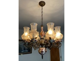 Beautiful Brass And Porcelain Flower Chandelier