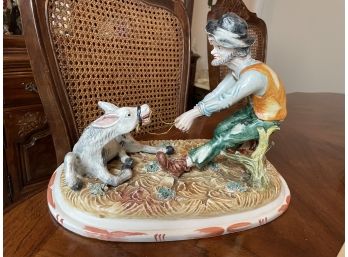 Italian Porcelain Statue - Man WDonkey