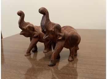 2 Carved Wooden Elephants