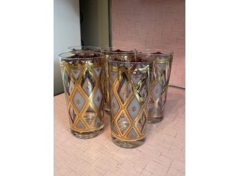 (5) MCM Gold Pattern Drinking Glasses