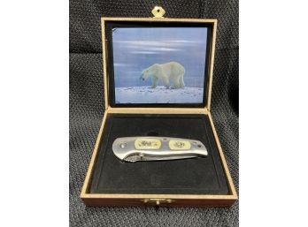 Polar Bear  Wood Gift Box Ornate 3.5'  Blade  Presentation Knife