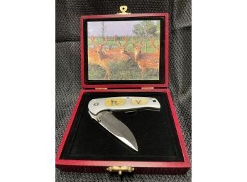 Deer Wood Gift Box Ornate 3.5'  Blade  Presentation Knife