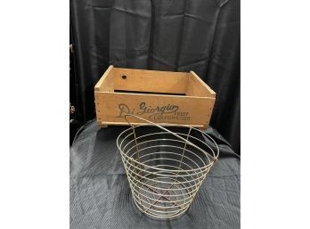 Wooden Grapes Crate Box & Metal Bucket