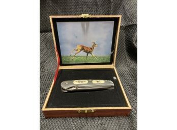 Deer Wood Gift Box Ornate 3.5'  Blade Presentation Knife