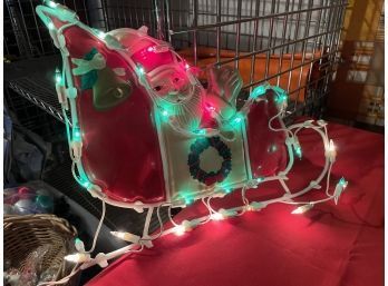 Vintage Light Up Plastic Santa On Sled